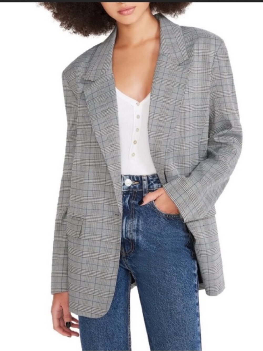 NWT Steve Madden Boyfriend Blazer~Gray Plaid